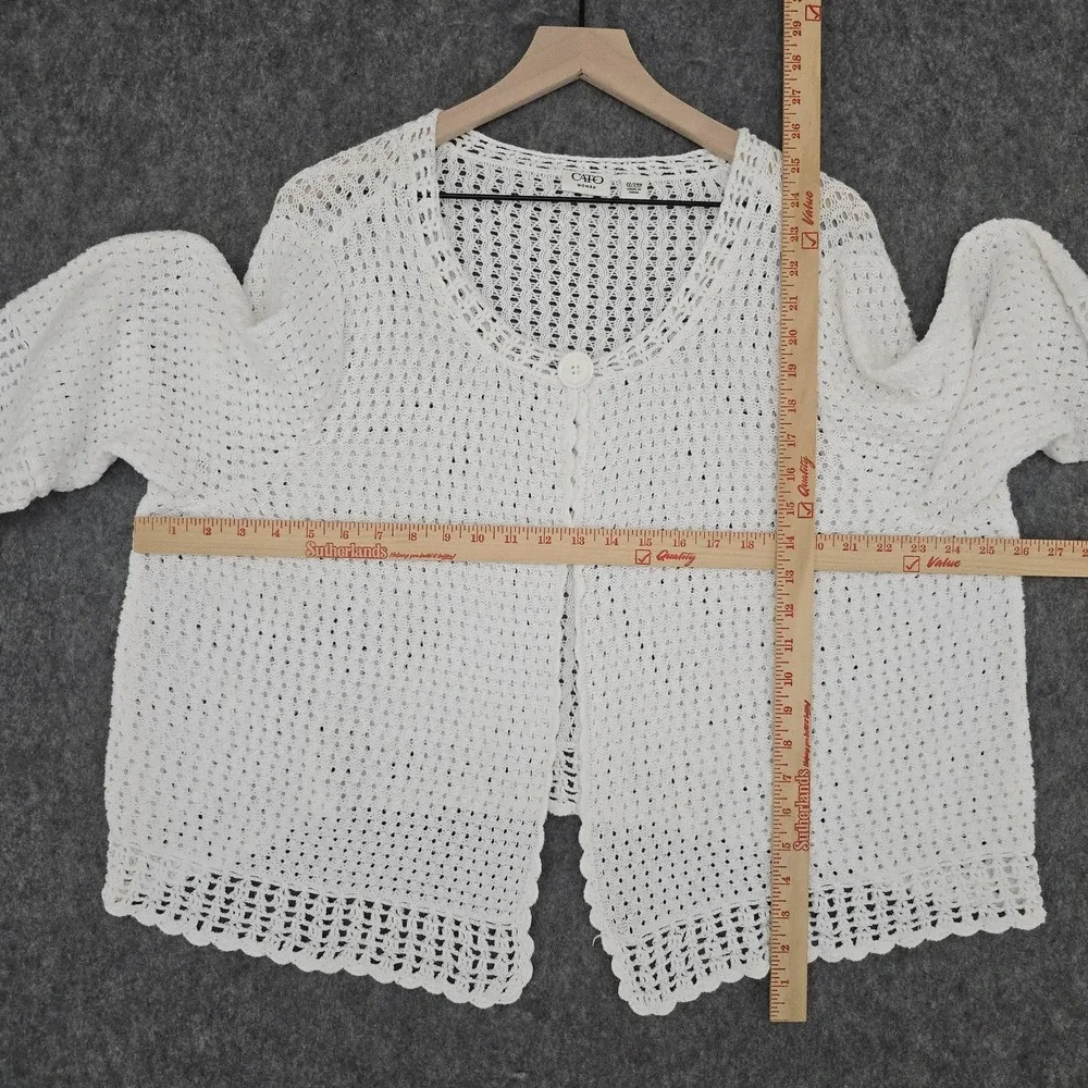 Cato Cardigan Sweater Womens 22/24W White Open Knit Crochet 3/4 Bell Sleeve - Picture 6 of 9